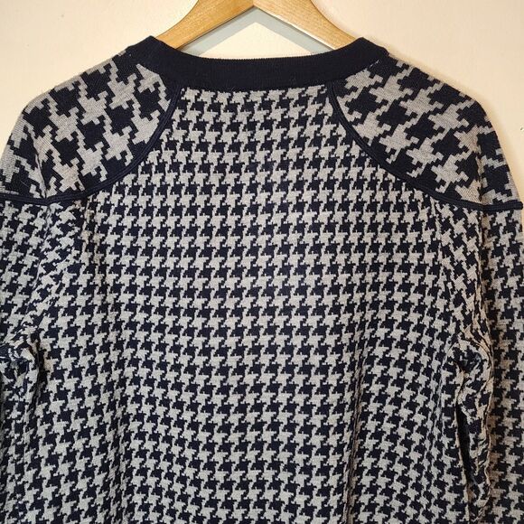 J Crew 100% Merino Wool Sweater Houndstooth Womens Large Navy Blue Gray - Picture 7 of 13